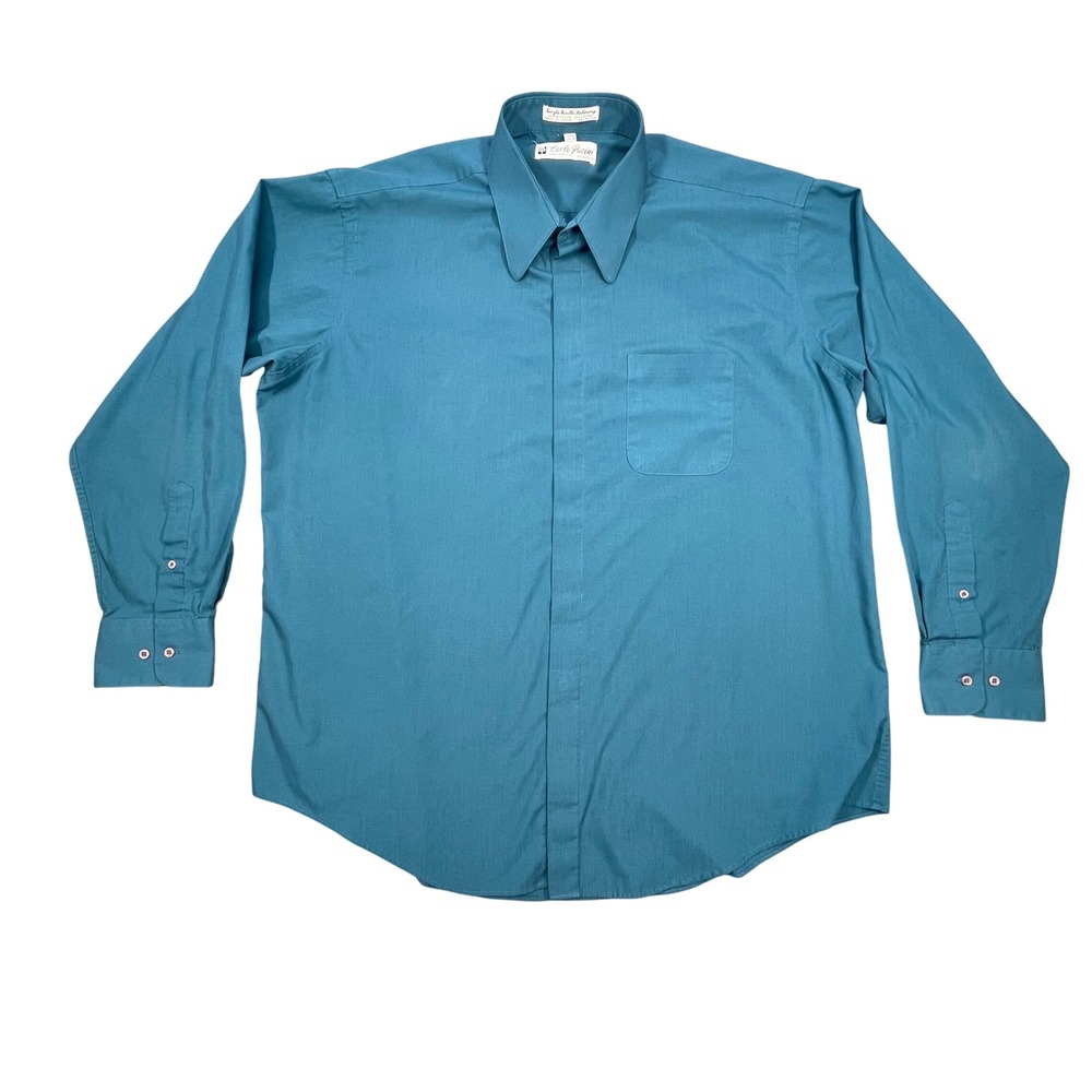 VTG 90s Carlo Pacini Teal Single Needle Tailoring Button Up Shirt Men 17.5